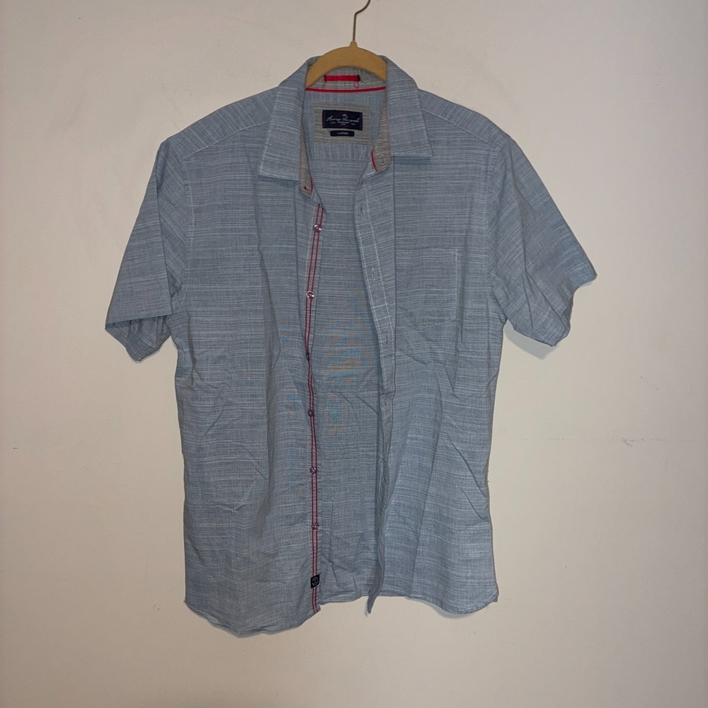 Across The Pond Signature Line Short Sleeve Button Up Shirt Mens Large Blue